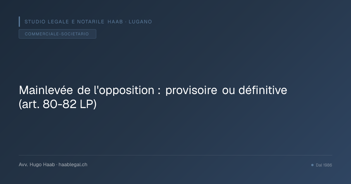 Mainlevée de l'opposition : provisoire ou définitive (art. 80-82 LP)